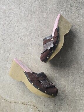 Vintage 90s Y2k Tommy Girl Studded Tassel Suede Leather Clogs 8